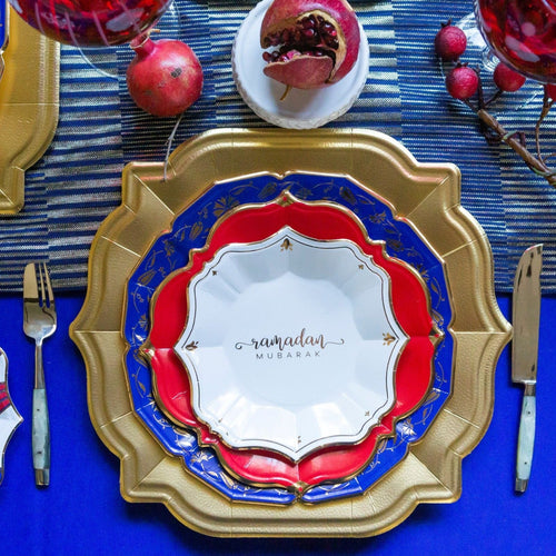 Elegant Red, White and Cobalt Blue Ramadan Dinner Party Set, Serves 8, 24 Pieces