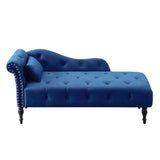 Velvet Chaise Sofa with Chaise Tufted Blue 61"