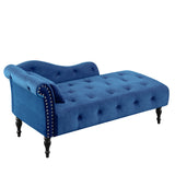 Velvet Chaise Sofa with Chaise Tufted Blue 61"