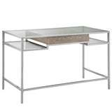 Writing Desk - Silver Metal & Tempered Glass - Single Drawer
