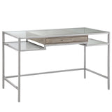 Writing Desk - Silver Metal & Tempered Glass - Single Drawer