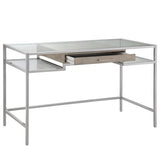 Writing Desk - Silver Metal & Tempered Glass - Single Drawer