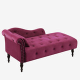 Velvet Chaise Sofa with Chaise Tufted Burgundy 61"
