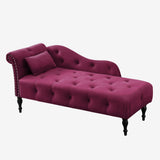 Velvet Chaise Sofa with Chaise Tufted Burgundy 61"