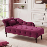 Velvet Chaise Sofa with Chaise Tufted Burgundy 61"