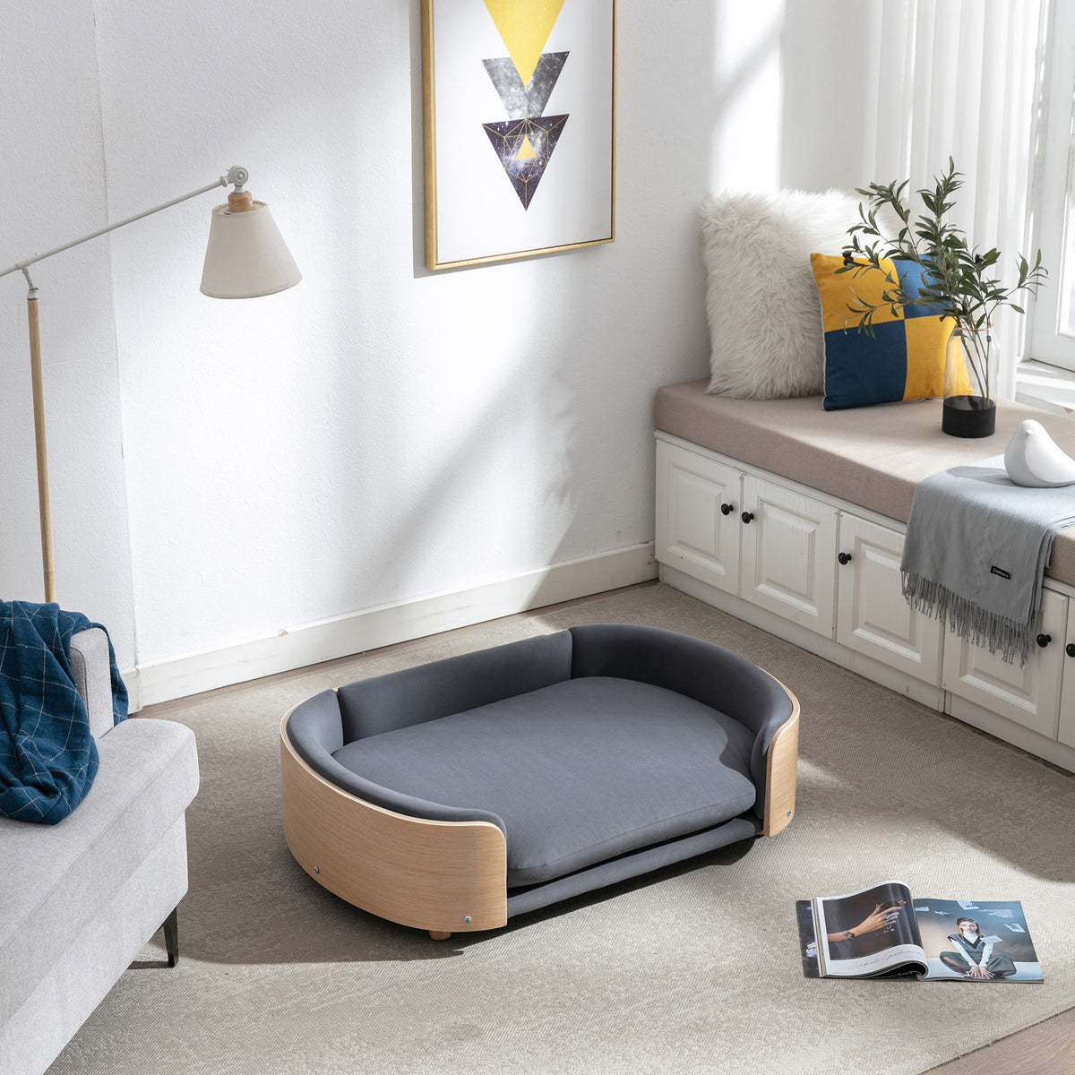 Scandinavian style Elevated Dog Bed Pet Sofa With Solid Wood legs