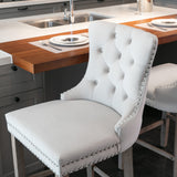 Velvet Bar Table Set Tufted Beige