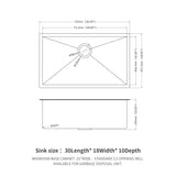 Gunmetal Black 30 Inch Undermount Kitchen Sink 16 Gauge 10 Inch Deep Single Bowl