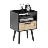 Solid Wood End Table with Storage Black