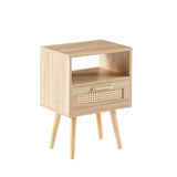 Solid Wood End Table with Storage Natural