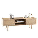 Solid Wood TV Stand with Storage Natural 55"