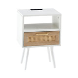 Solid Wood End Table with Storage White