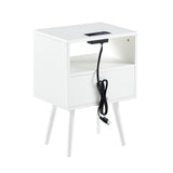 Solid Wood End Table with Storage White