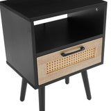 Solid Wood End Table with Storage Black
