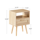 Solid Wood End Table with Storage Natural