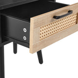 Solid Wood End Table with Storage Black