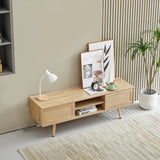 Solid Wood TV Stand with Storage Natural 55"