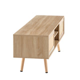 Solid Wood TV Stand with Storage Natural 55"