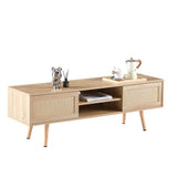 Solid Wood TV Stand with Storage Natural 55"