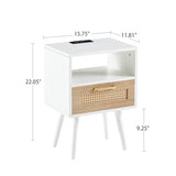 Solid Wood End Table with Storage White