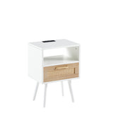 Solid Wood End Table with Storage White