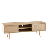 Solid Wood TV Stand with Storage Natural 55"