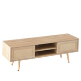 Solid Wood TV Stand with Storage Natural 55"