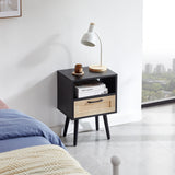 Solid Wood End Table with Storage Black