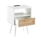 Solid Wood End Table with Storage White