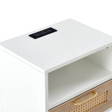Solid Wood End Table with Storage White