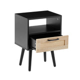 Solid Wood End Table with Storage Black