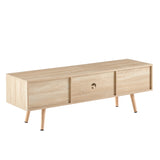 Solid Wood TV Stand with Storage Natural 55"
