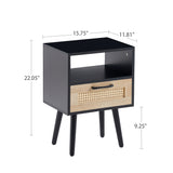 Solid Wood End Table with Storage Black