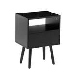 Solid Wood End Table with Storage Black