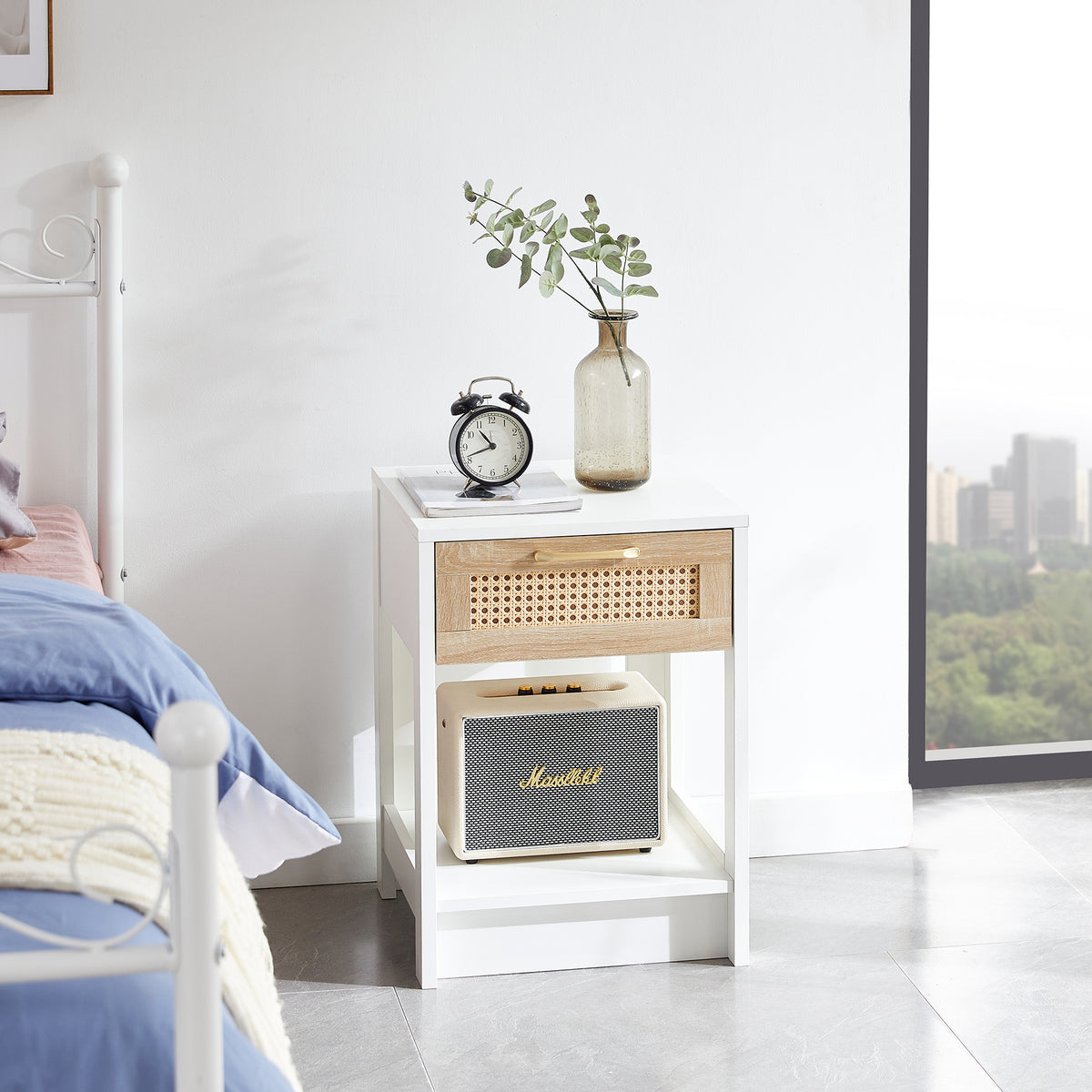 Engineered Wood End Table with Storage White