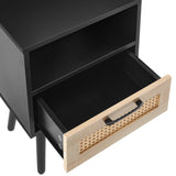 Solid Wood End Table with Storage Black