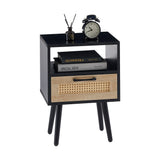 Solid Wood End Table with Storage Black
