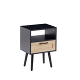 Solid Wood End Table with Storage Black