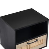 Solid Wood End Table with Storage Black