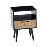Solid Wood End Table with Storage Black