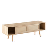 Solid Wood TV Stand with Storage Natural 55"