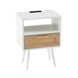 Solid Wood End Table with Storage White