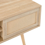 Solid Wood TV Stand with Storage Natural 55"