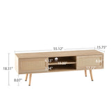 Solid Wood TV Stand with Storage Natural 55"