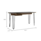 Industrial Desk - Glass Top - Metal Legs - Mahogany - One Shelf