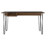 Industrial Desk - Glass Top - Metal Legs - Mahogany - One Shelf