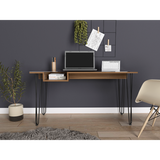 Industrial Desk - Glass Top - Metal Legs - Mahogany - One Shelf