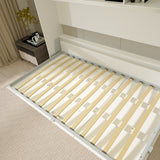 Modern Design Twin Size Horizontal Murphy Bed with Shelf Storage, White Plywood & Metal Space Saving Hidden Bed