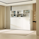 Modern Design Twin Size Horizontal Murphy Bed with Shelf Storage, White Plywood & Metal Space Saving Hidden Bed
