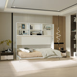 Modern Design Twin Size Horizontal Murphy Bed with Shelf Storage, White Plywood & Metal Space Saving Hidden Bed